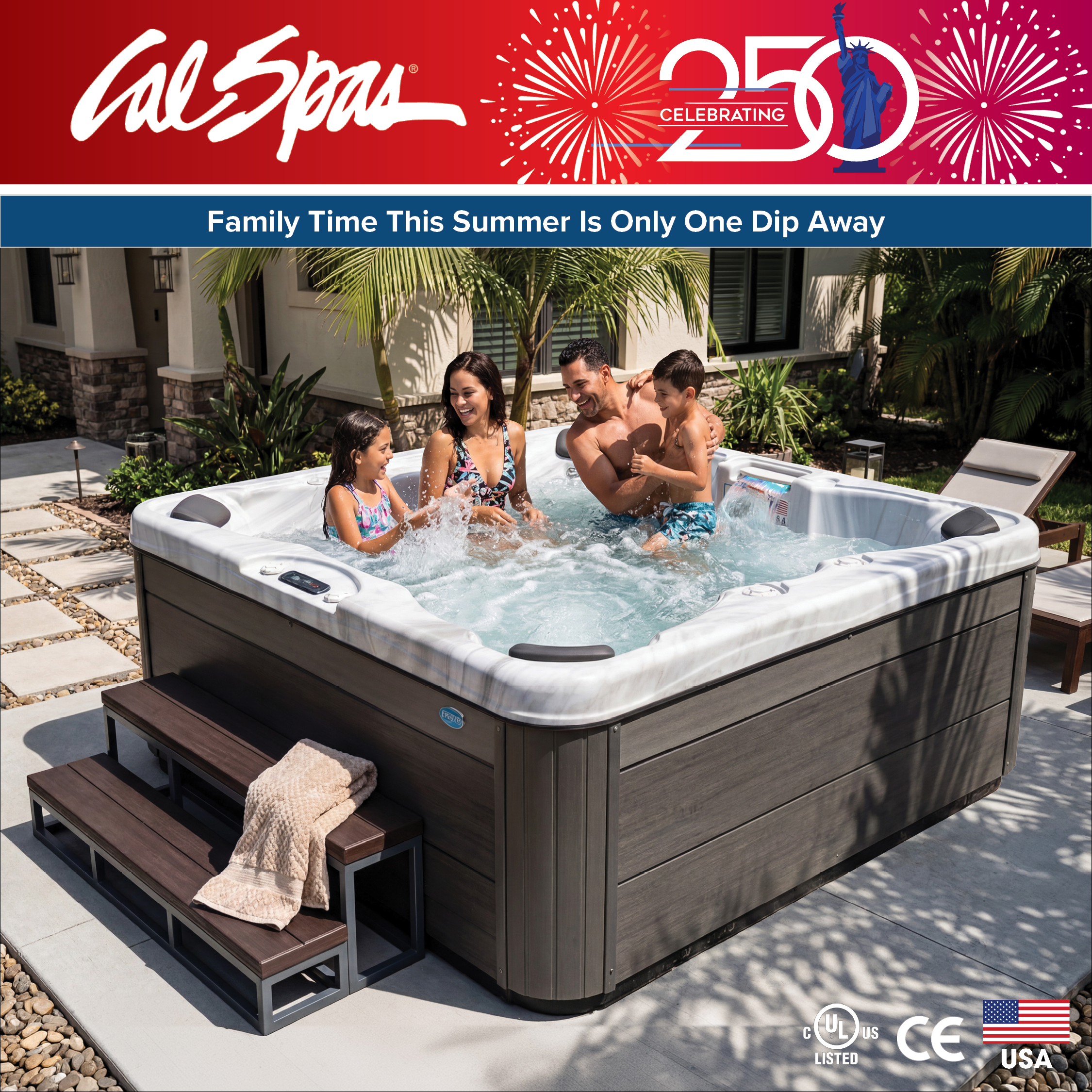 Calspas hot tub being used in a family setting - Weston